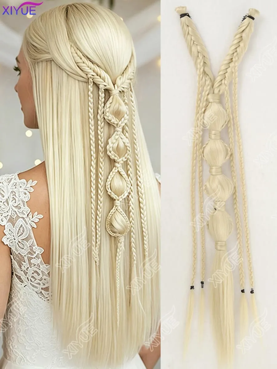 X Bohemia Clip in Hair Extensions 24 Inches Fairy Hair Wig Hairpieces Synthetic Handmade Synthetic Weaving Hair Extensions Girls