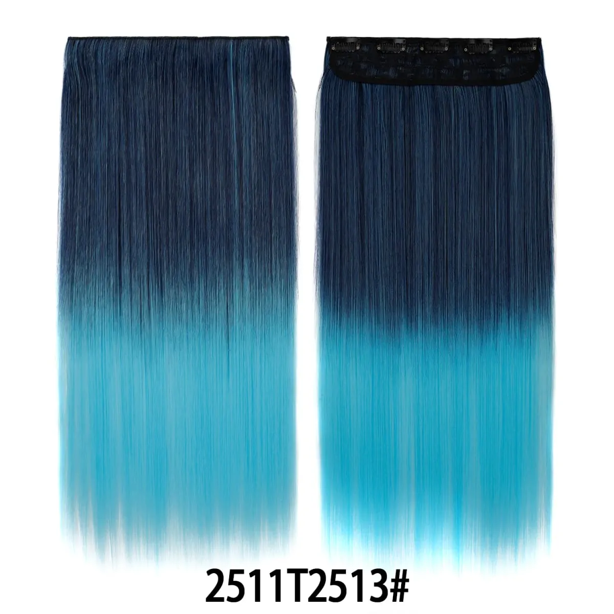 Jeedou Rainbow Hairpieces Clip In Hair Extension One Piece With 5Clips Ombre Color Straight Hair Wig For Girls Halloween Cosplay