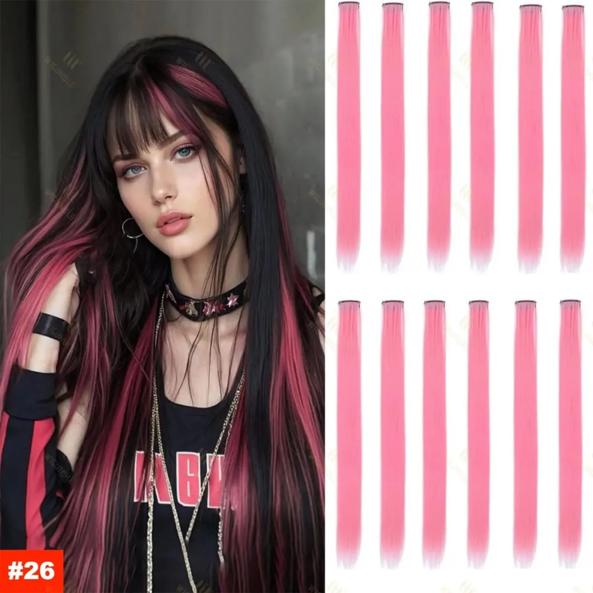 2026 Colored Highlight Hair Extensions 22 Inch Synthetic Rainbow Long Straight Hairpieces Purple Pink Blue for Women Girls Kids