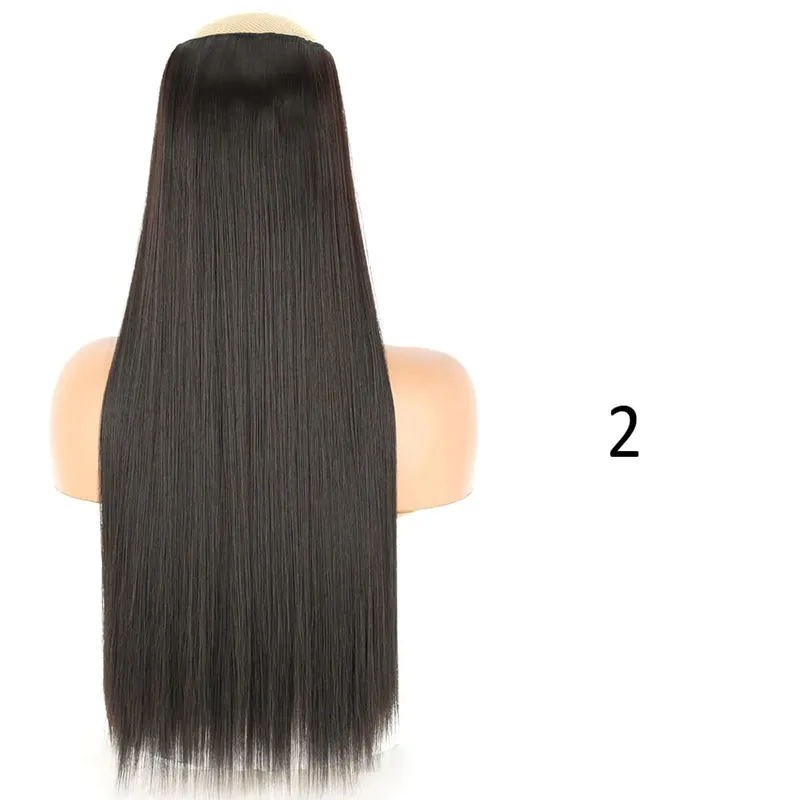 Syntetisk Lang Lige Frisure 5 Clip In Hair Extensions 32 Tommer One Piece Hairpiece Brun Blond Sort Falsk Hår Til Kvinder