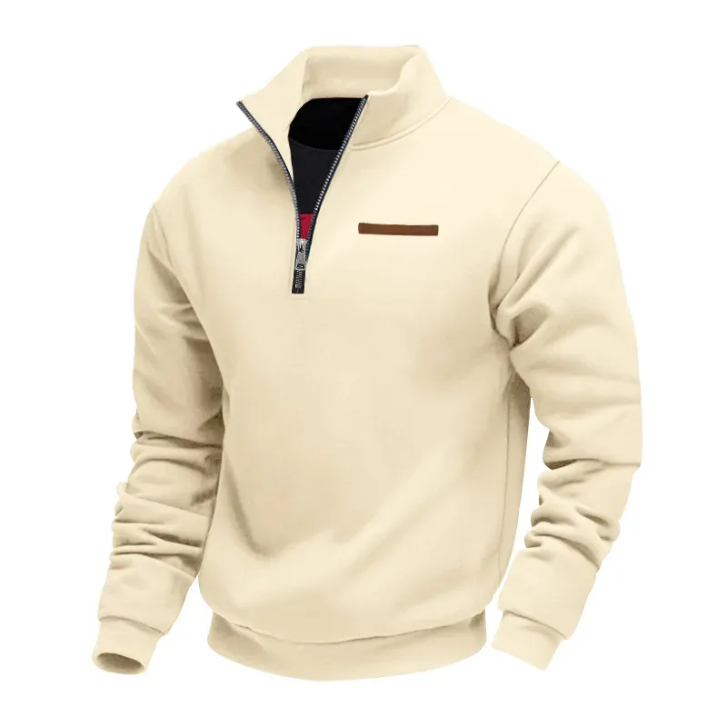 American autumn and winter heavy fleece long-sleeved men's sweater half zipper loose stand-up collar pullover men's sweater