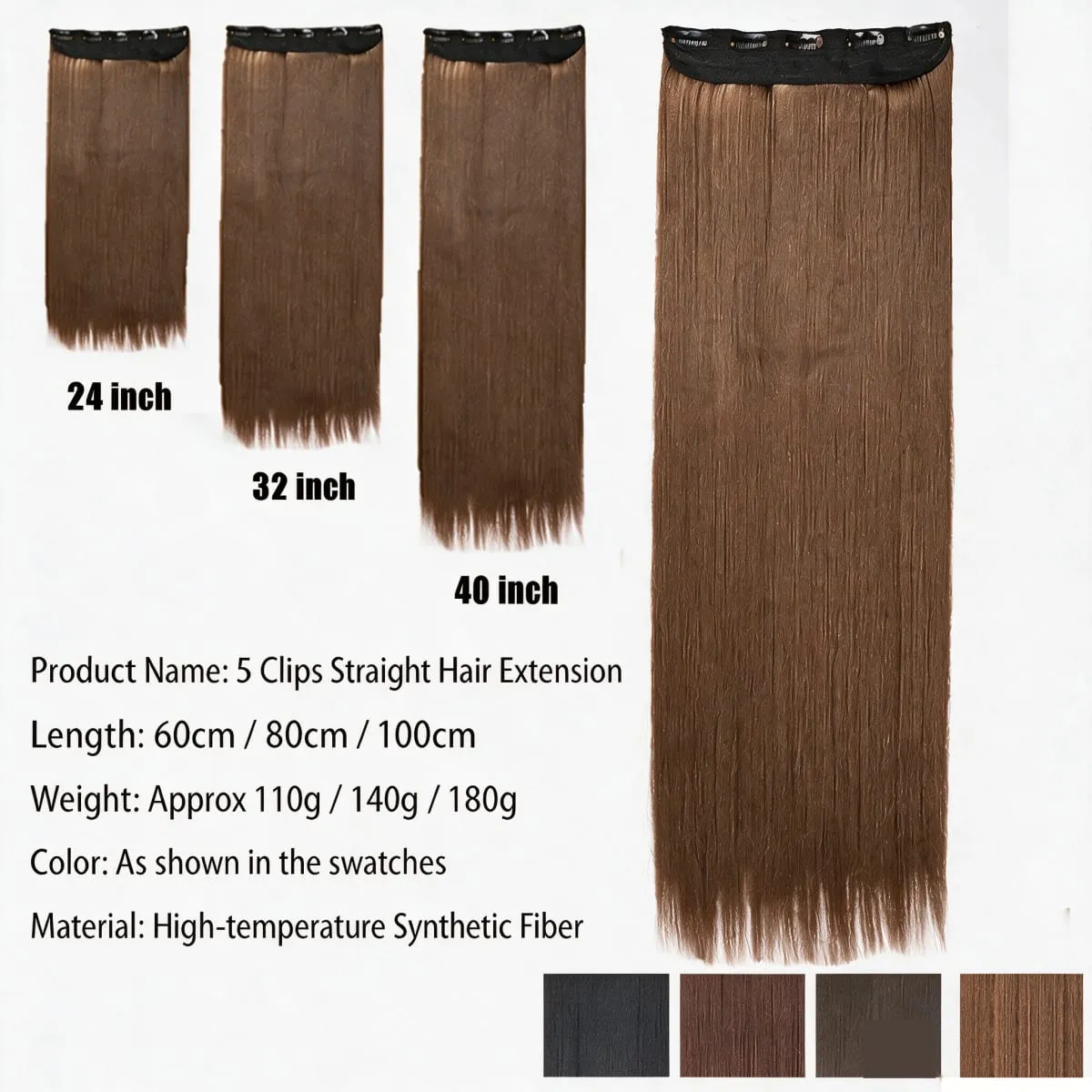 Synthetic 5Clip In Hair Extensions Long Straight Hairstyle Hairpiece Black Brown Blonde 24/32/40INCH Natural Fake Hair For Women