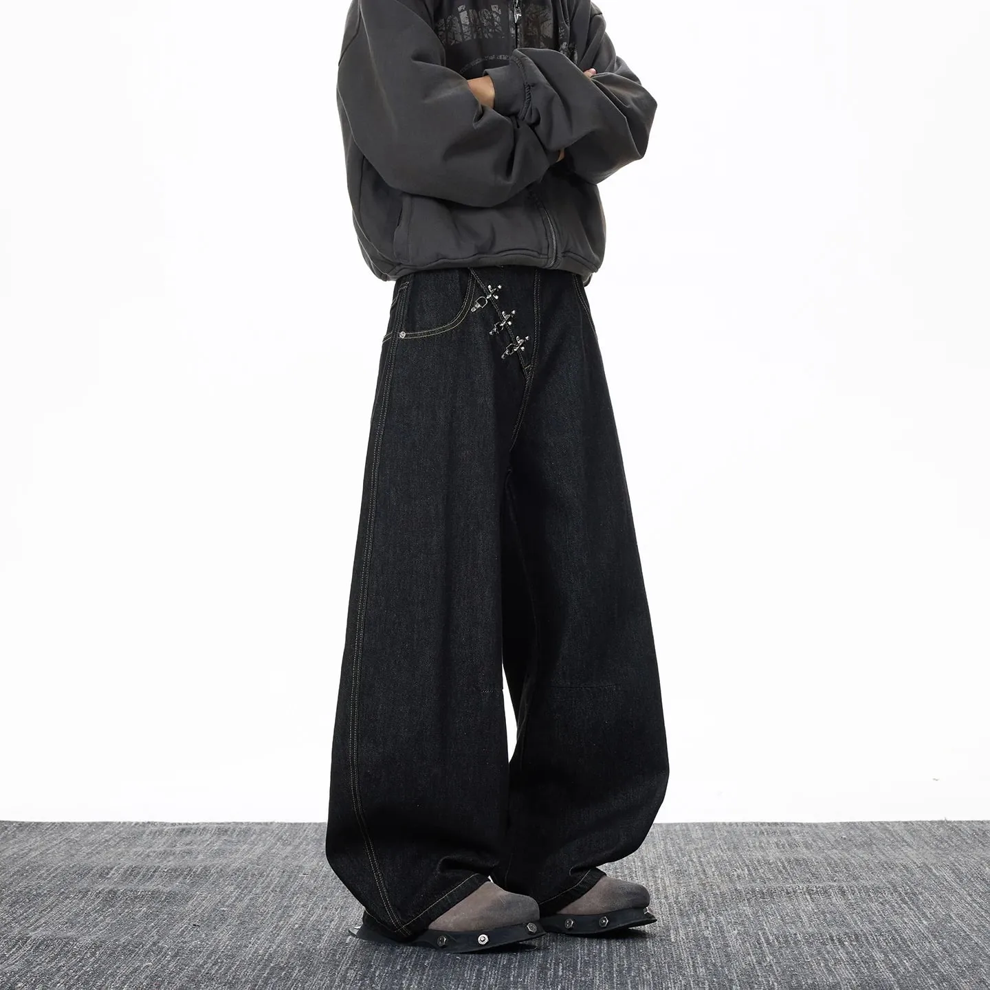 Baggy Jeans Man Pants Y2k Jeans Relaxed Fit Denim Trousers Edge Wide Leg Cargo Pants Slant Closure Casual Fashion