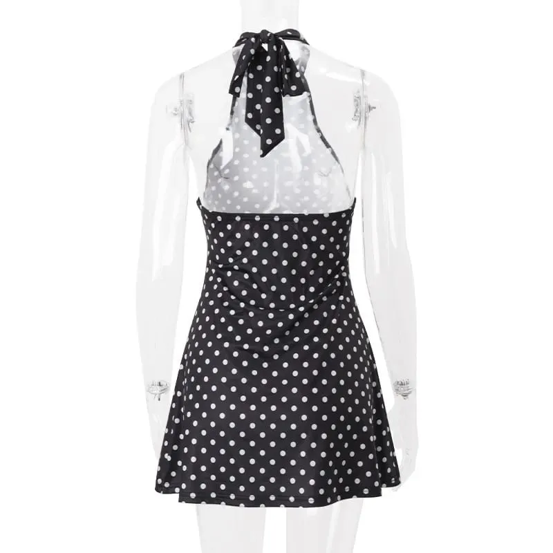 Polka Dot Short Dresses Women Elegant Off Shoulder Backless High Waist Halter Mini Dress Y2K Summer Fashion Club Party Vestidos
