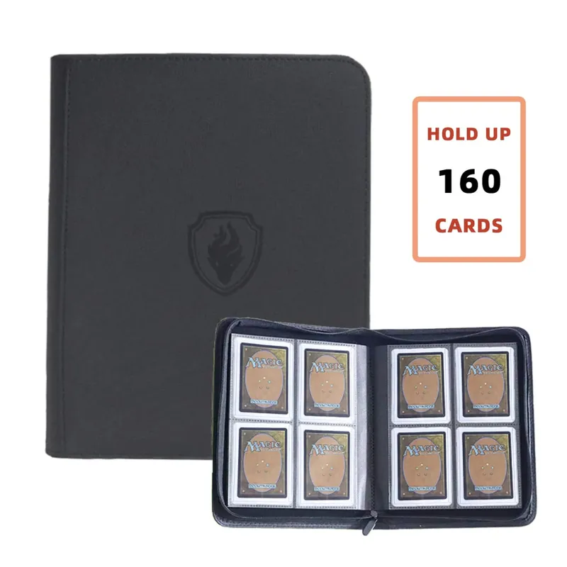 Holds 160 Cards|Trading Card Binder for 3”×4”Cards | 4-Pocket Double-sided Album |PU Leather Zipper Folder for TCG/Sports Cards