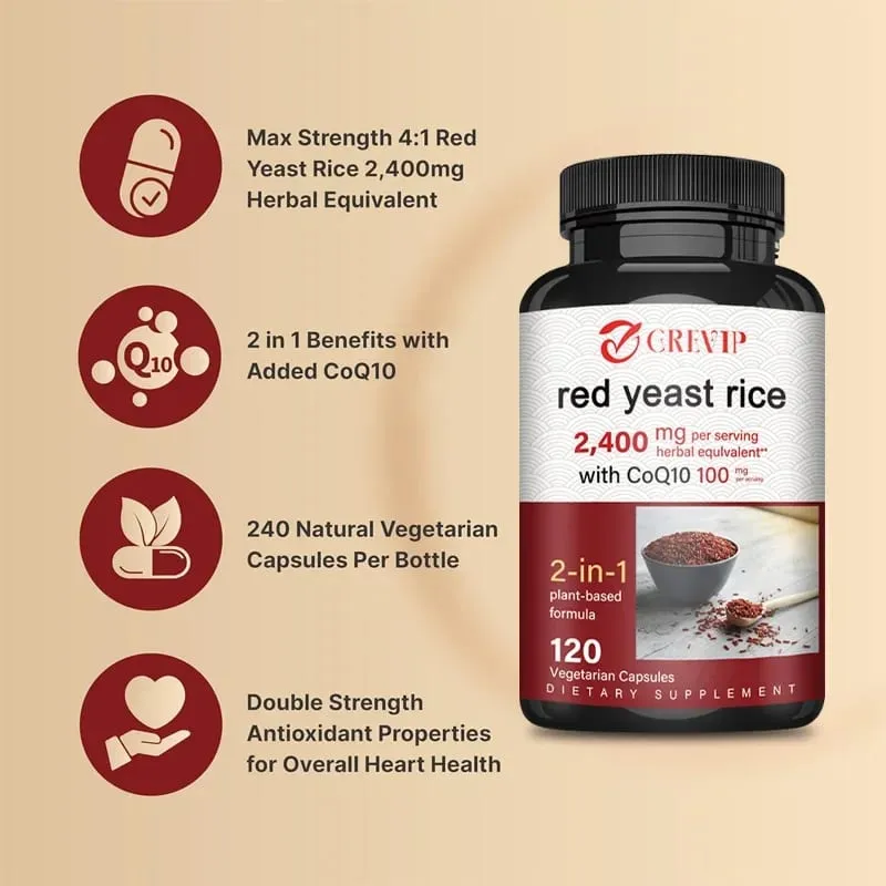 Red Yeast Rice 2400mg - Cholesterol Supplement Supports Overall Health Promotes Heart and Immune Health Antioxidant