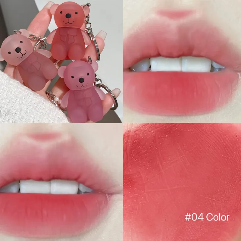 ART VALUE lindo oso labio barro llavero mate desnudo rojo brillo de labios taza antiadherente lápiz labial impermeable brillo de labios de larga duración cosméticos