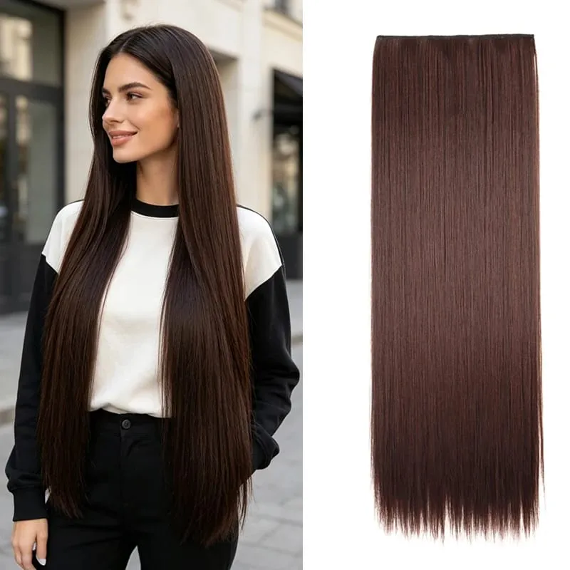 Synthetic 32Inch/40Inch Super Long Straight Clip In Hair Extensions Heat Resistant Hairpiece for Women Daily Party Use