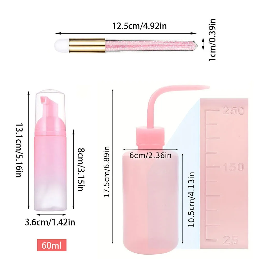 60ml Refillable Leakproof Empty Foam Mousse Pump Bottles Lash Extension Cleansing Kit Soft Brush 250ml Rinse Bottle Beauty Tools