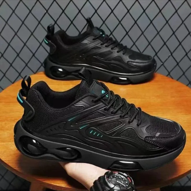 Men's Black Casual Sports Shoes Breathable Outdoor Running Thick Design Men's Fashion Sports Shoes