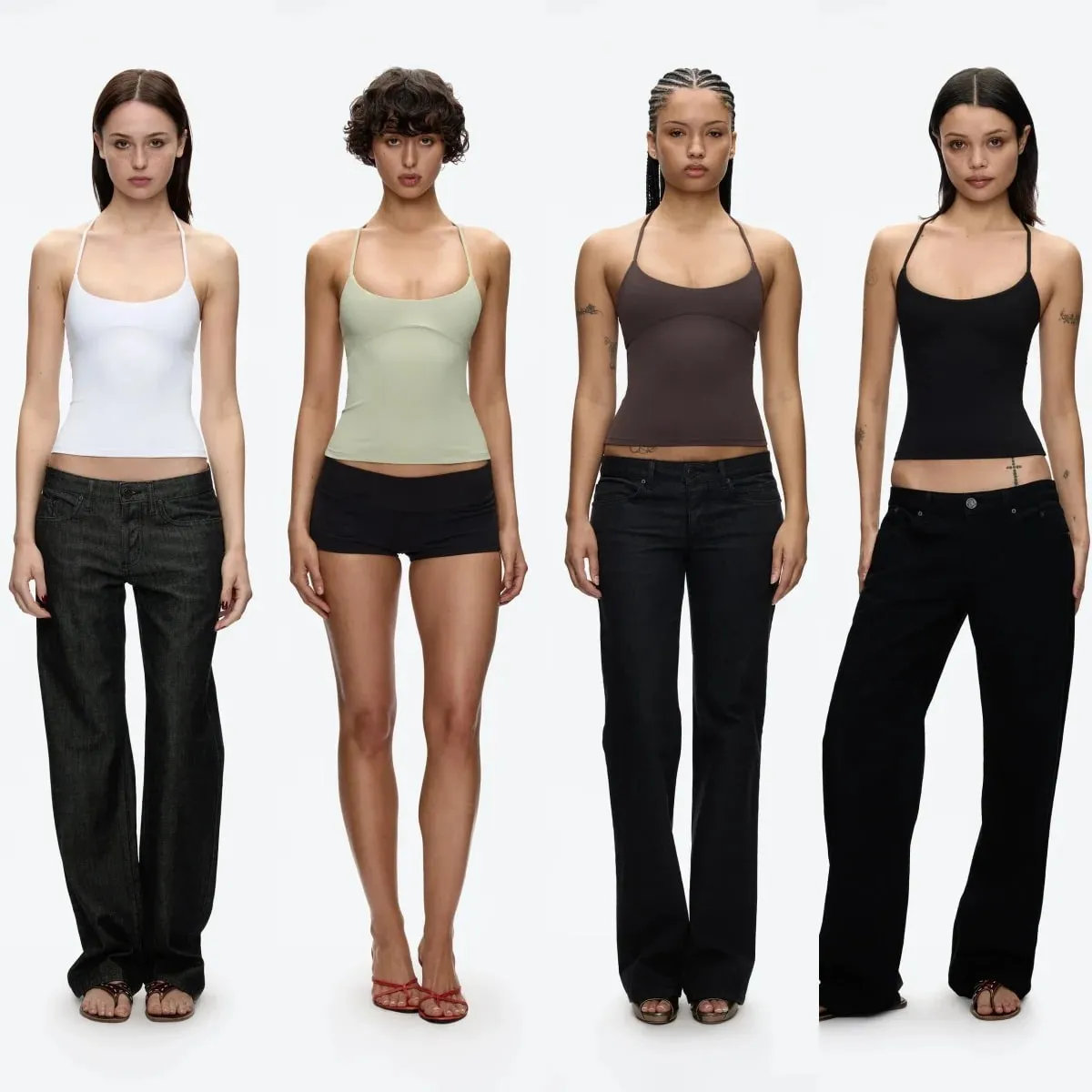 Tank Cross-Back Halter Top Tailored Waist-Cinching Camisole U-Neck Halter Tank Top Metal Embellished Slim-Fit Top for Layering or Wearing Alone