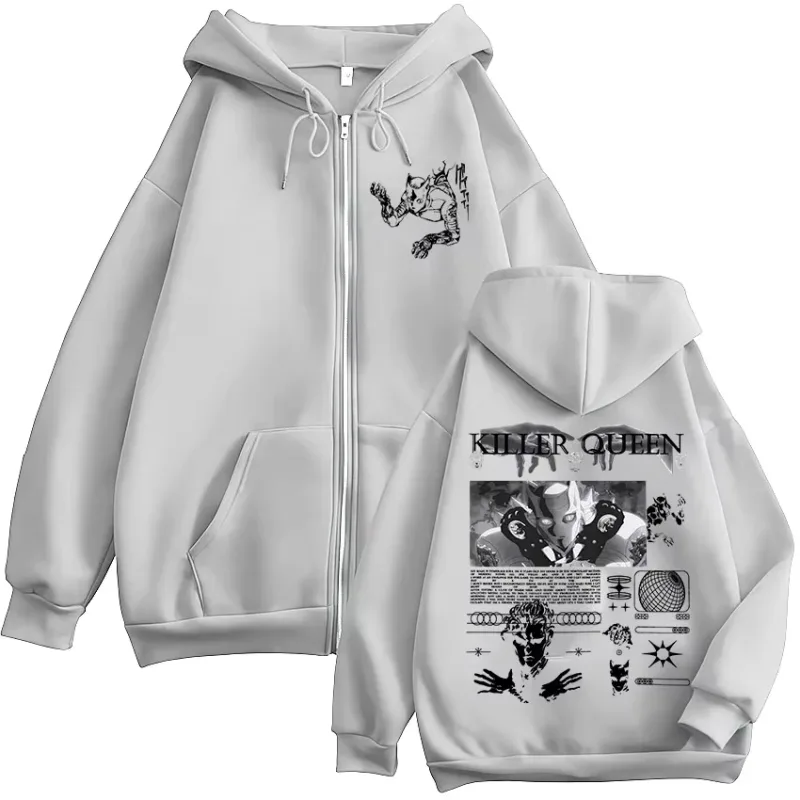 Anime Joj Bizarre Adventure Killer Queen Zipper Hoodies Men's Women Clothing Fashion Hip Hop Zip Up Long Sleeves Pullovers Coat