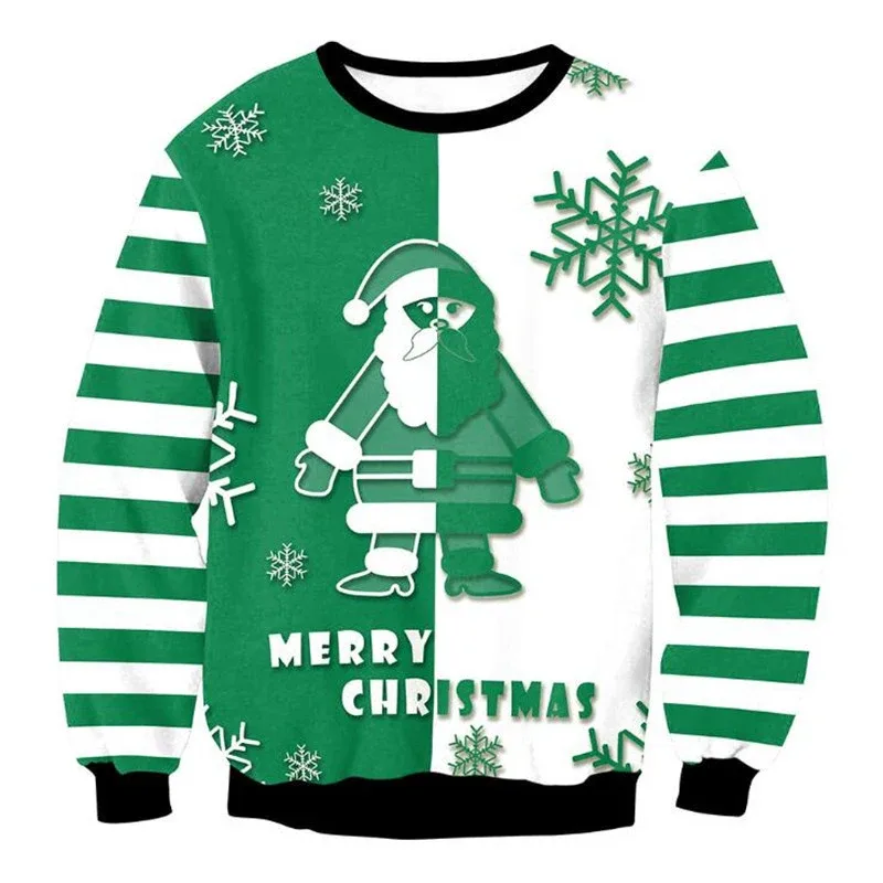 Festival Christmas Pattern Sweatshirts For Men Humping Reindeer 3D Printed Pullover Holiday Party O-Neck Hoodies Long Sleeves
