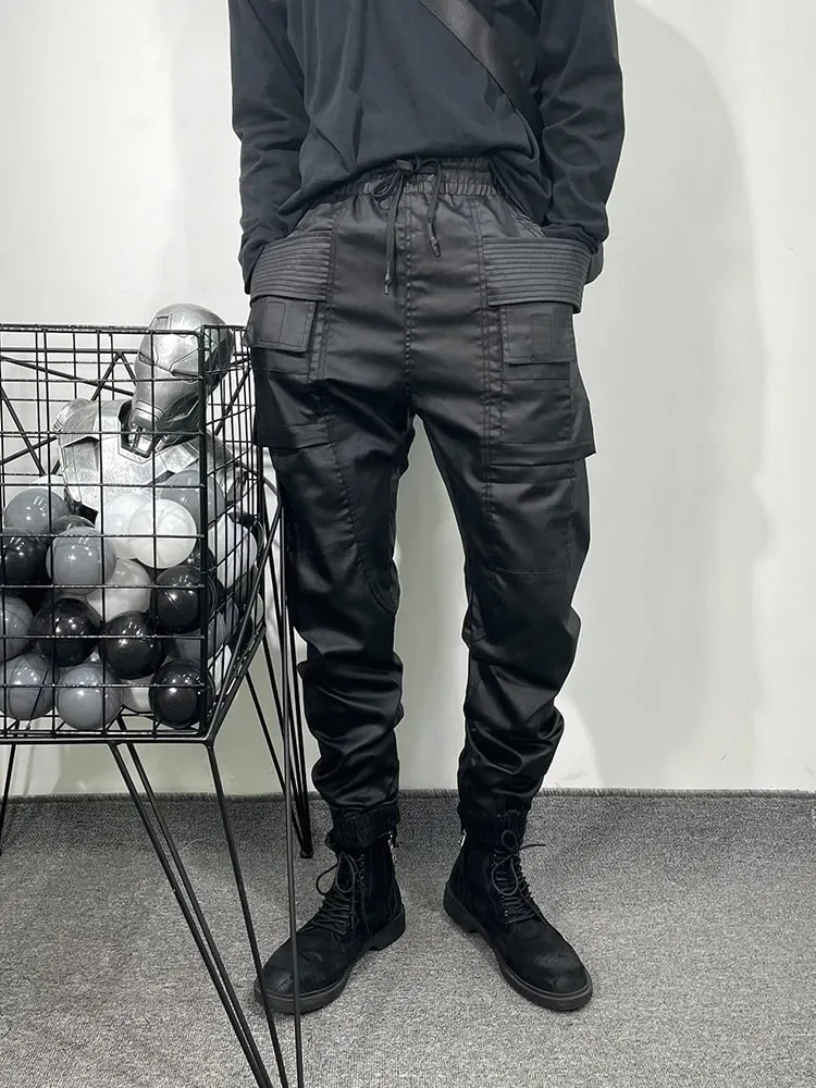 Men Casual Wax Denim Jeans Cotton Gothic Men's Clothing Coated Autumn Straight Solid Black Jeans Pants