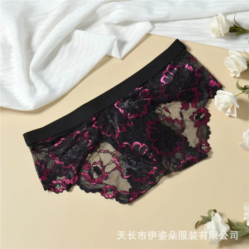 Biancheria intima sexy in pizzo Liscio Mutandine da uomo a sacchetto Prospettiva Slip da uomo floreali sottili Tentazione Mutande traspiranti a vita bassa in rete