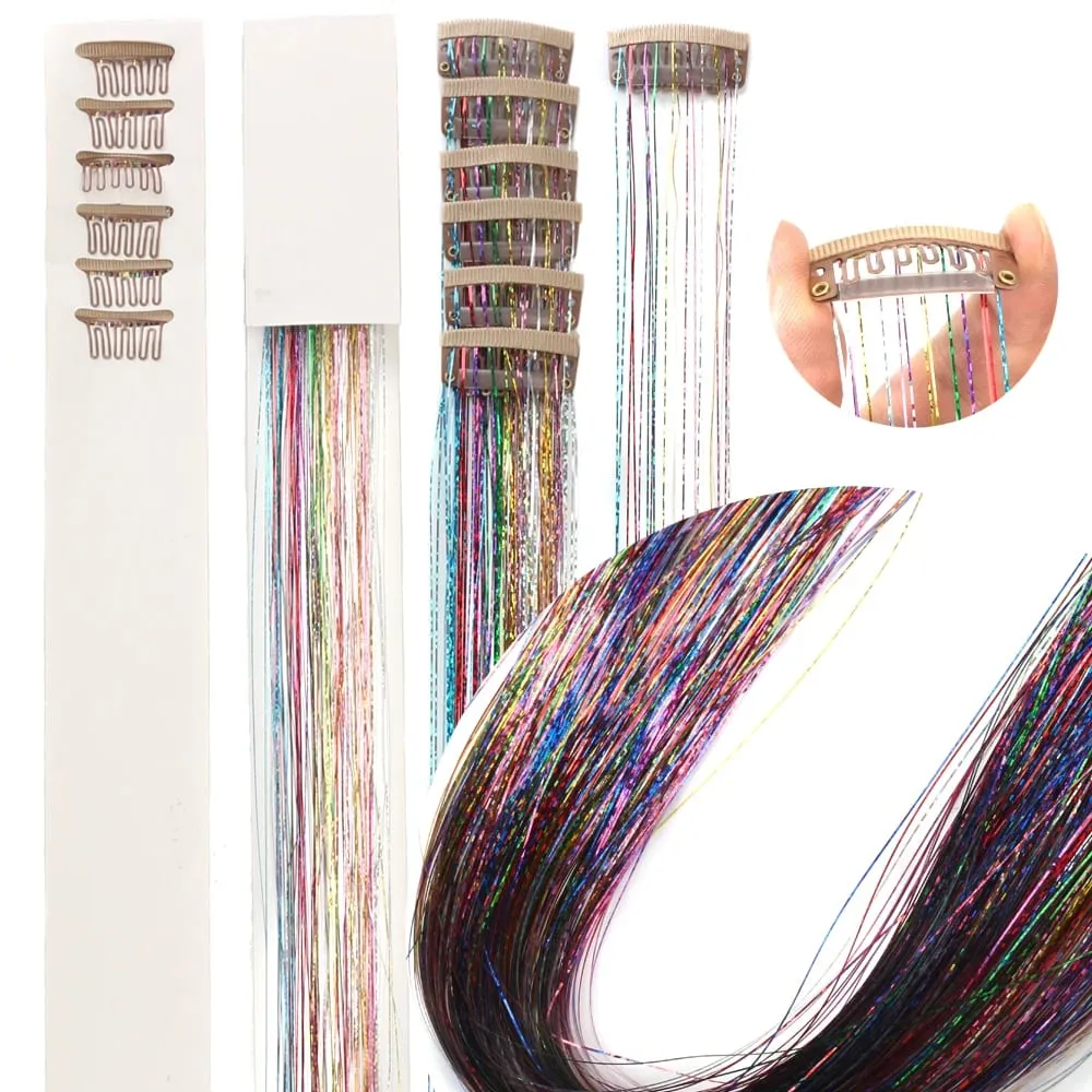 Klip Hiasan Rambut dalam 12 Keping Kit Hiasan Rambut untuk Kanak-kanak Perempuan Klip Aksesori Rambut Kilauan Sintetik 20 inci dalam Sambungan Rambut untuk Wanita