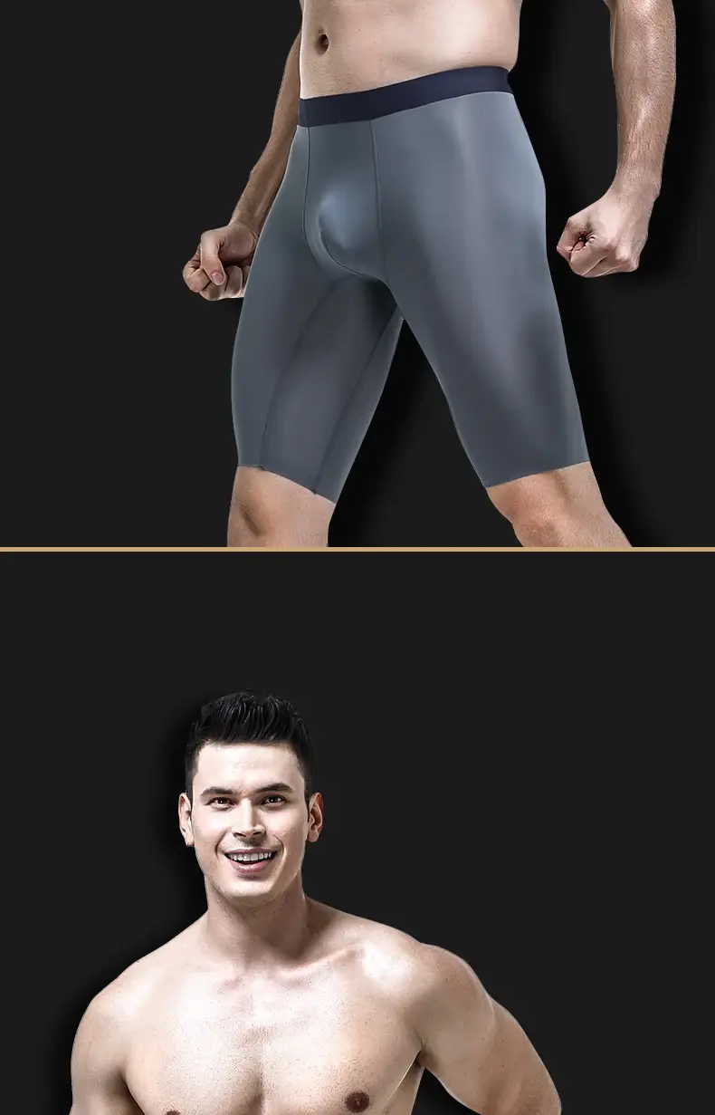 Men's sports underwear for summer, ice silk, quick-drying, extended, anti-friction legs, loose four-corner short underpants