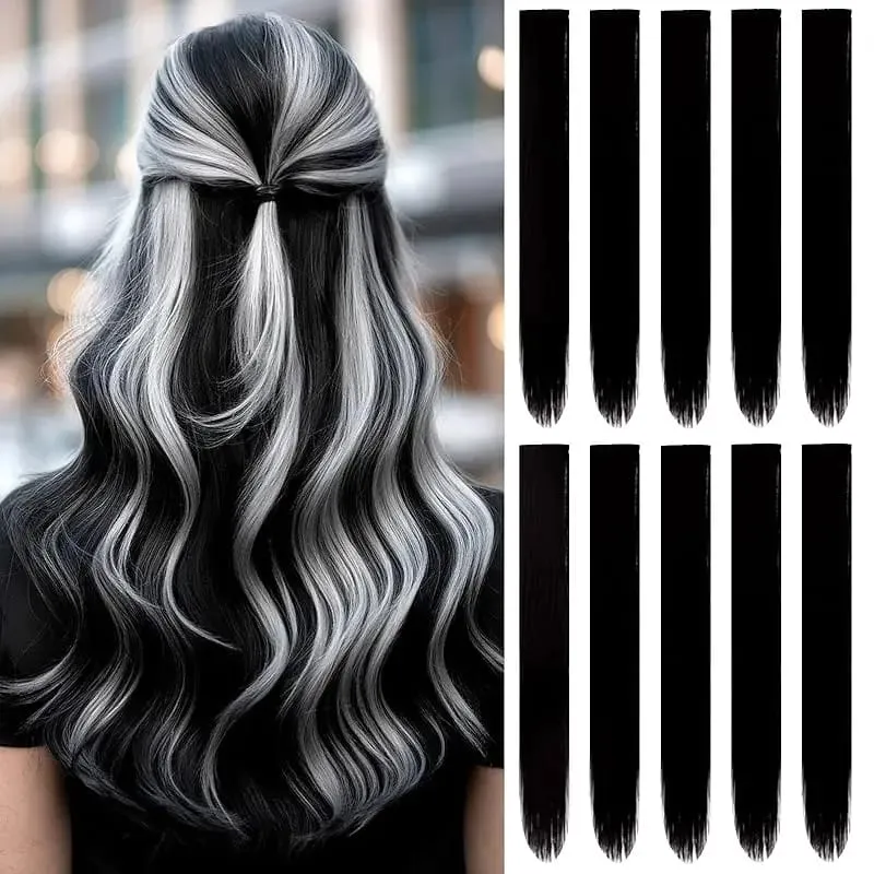 1 5 11 Pçs/lote Grampo em Extensões de Cabelo Multi-Cores Destaques Cabelo Sintético 22 polegada Rainbow Hairpieces para Meninas Mulheres 2030 — image 18