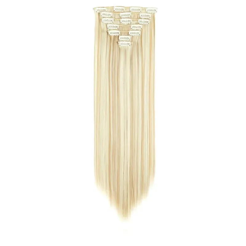 Clip in Hair Extensions 22 Inch Brown Mix Blonde Long Hair Extensions Clip Ins 7PCS Soft Synthetic Hairpieces for Women