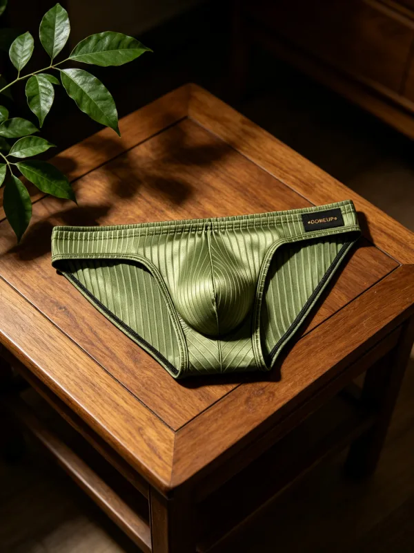 Mens Briefs Vertical Stripe Shiny Fabric U Convex Pouch Low Waist Elastic Waistband Breathable Male Underwear DP922