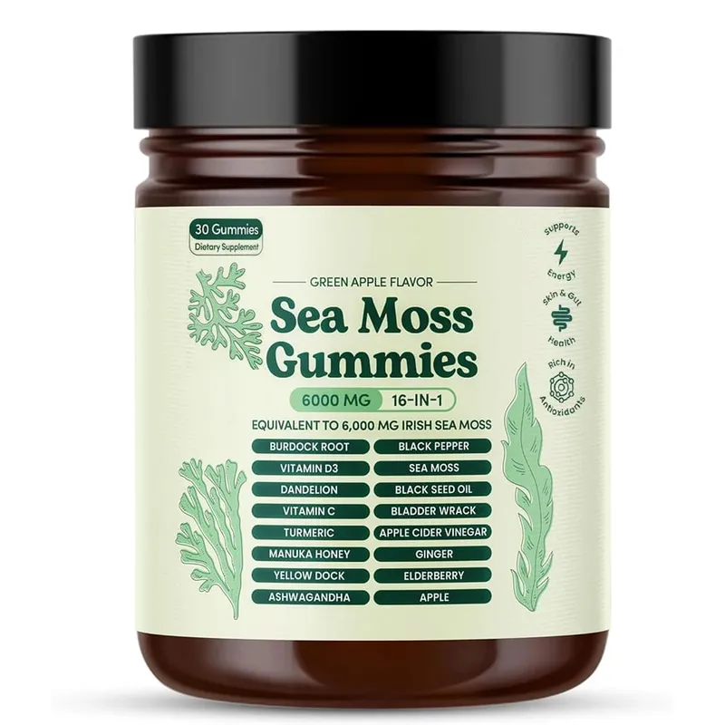 Sea Moss Gummies 16 in 1 6000mg Black SeedOil Ashwagandha Burdockroot - Vegan Sea Moss Gummy for Adults Kids Men Women