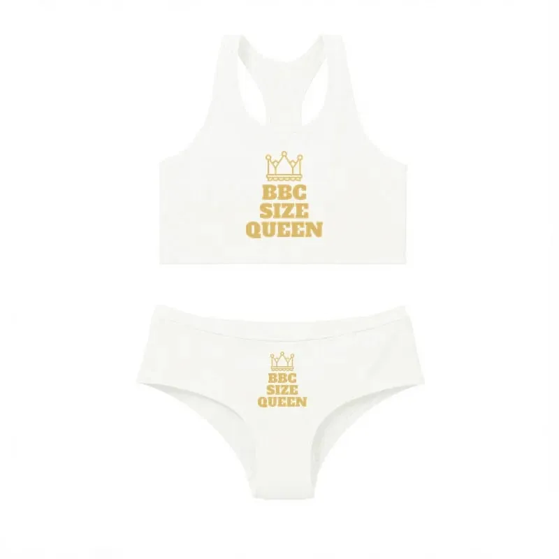 One Set BBC QUEEN Round Neck Tank Top And Panties Set Women's Underwear Sets Cute Cotton Underwear Sexy Lingerie For Women Set