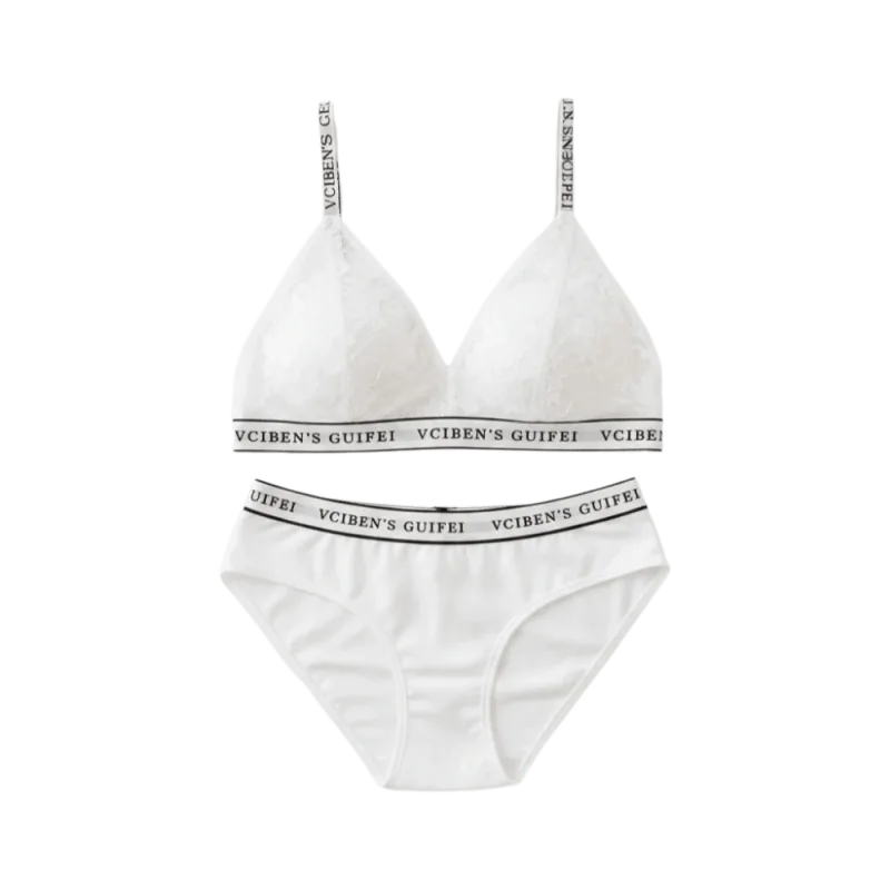 Fashion Letter Design Lingerie Set Lace Wireless Women Underwear Suit Deep V Color Blocking Bra Panties Set Girl — image 7