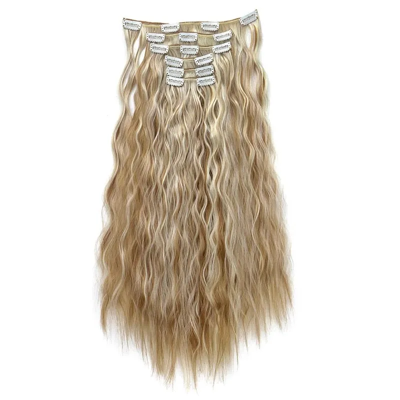 22Inch Synthetic 6pcs/set Long Kinky Curly Clip-in Hair Extension Thick Fiber Increase Hair Volume Hair for Women Daily Use