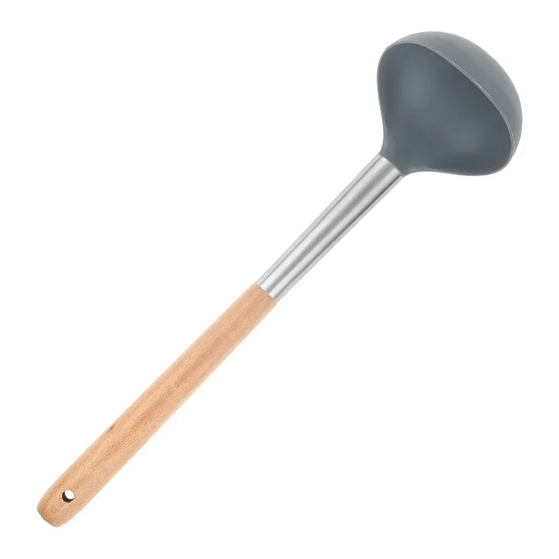 Utensili da cucina in silicone spatola in silicone manico in legno spatola in silicone cucchiaio da zuppa in silicone spatola con perdite padella antiaderente