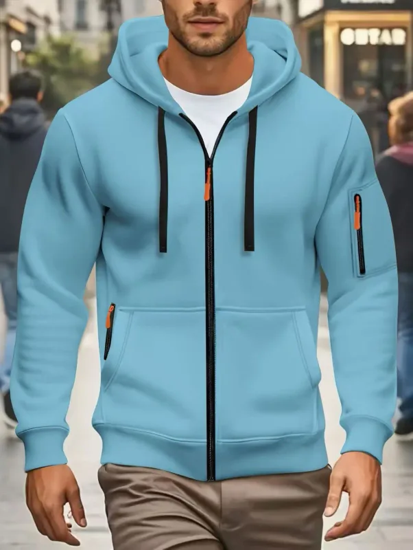 Men Autumn and Winter New Hoodies Long Sleeve Sweatshirt Pocket Zipper Design Hooded Sweatshirt Men Sportswear Casual Jacket