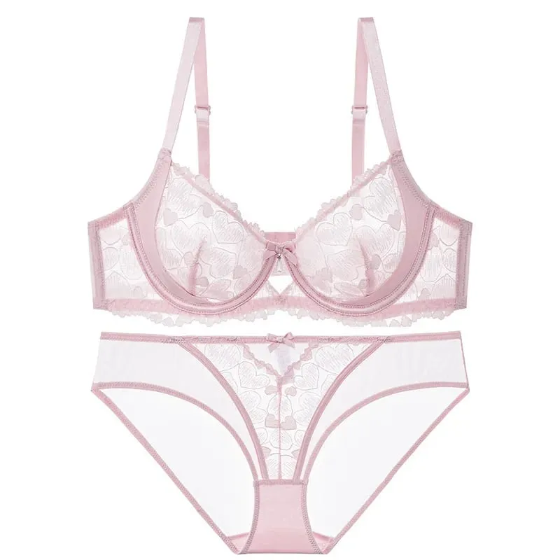 Sexy Pink Lace Sexy Lingerie Set Women Wireless Bra Bralette & Panties Ultra Thin Breathable Summer Teddy Comfort S-3XL MOYISU