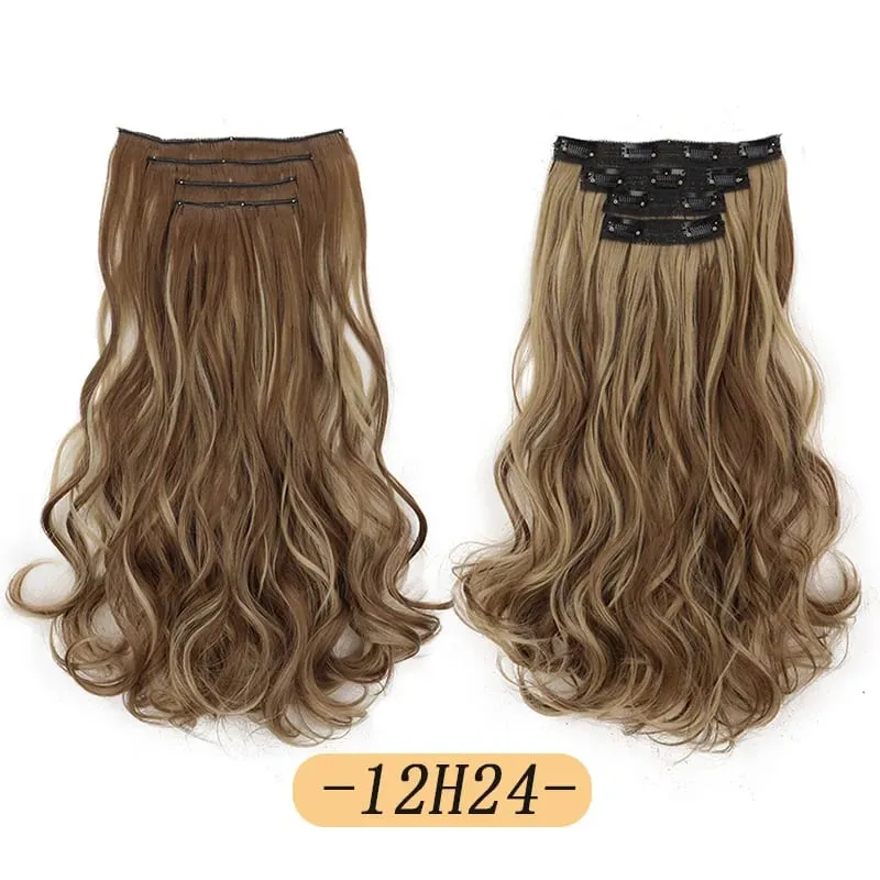 Synthetic 16Inch 11Clips Long Curly Hair Extension Heat Resistant Hair Extension Clips In Ombre Black Brown Blond Women