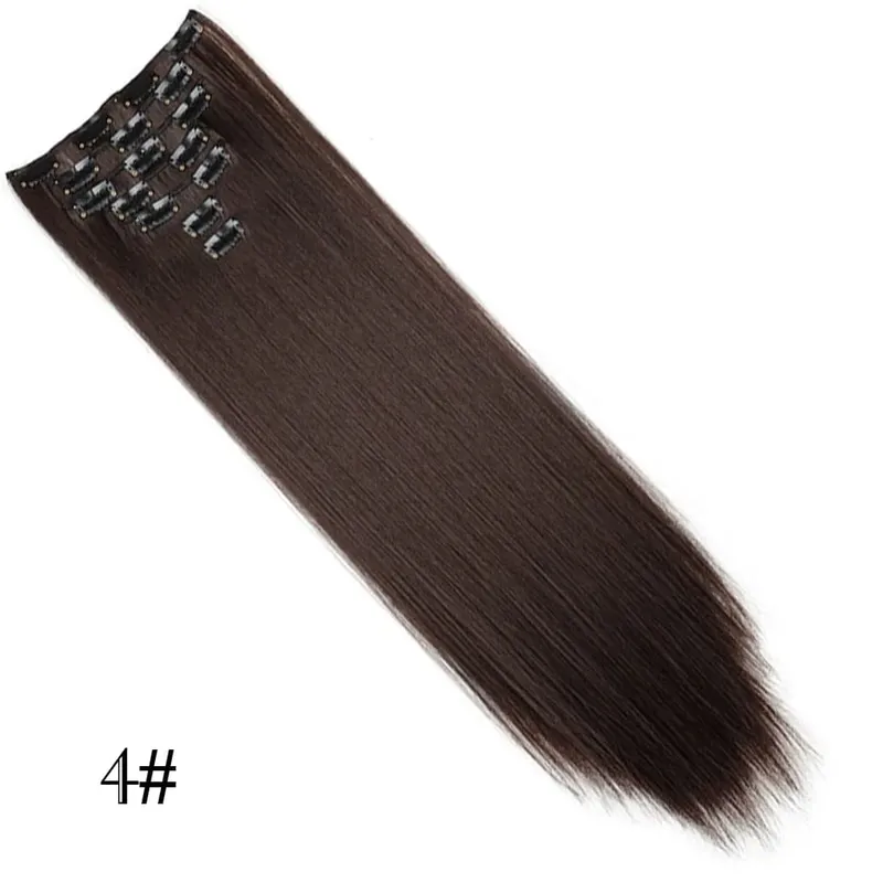 7Pcs/Set Long Straight Clip in Hairpiece Synthetic Clip in Hair Extensions Brown Highlight Blonde Natural Soft Hairpieces