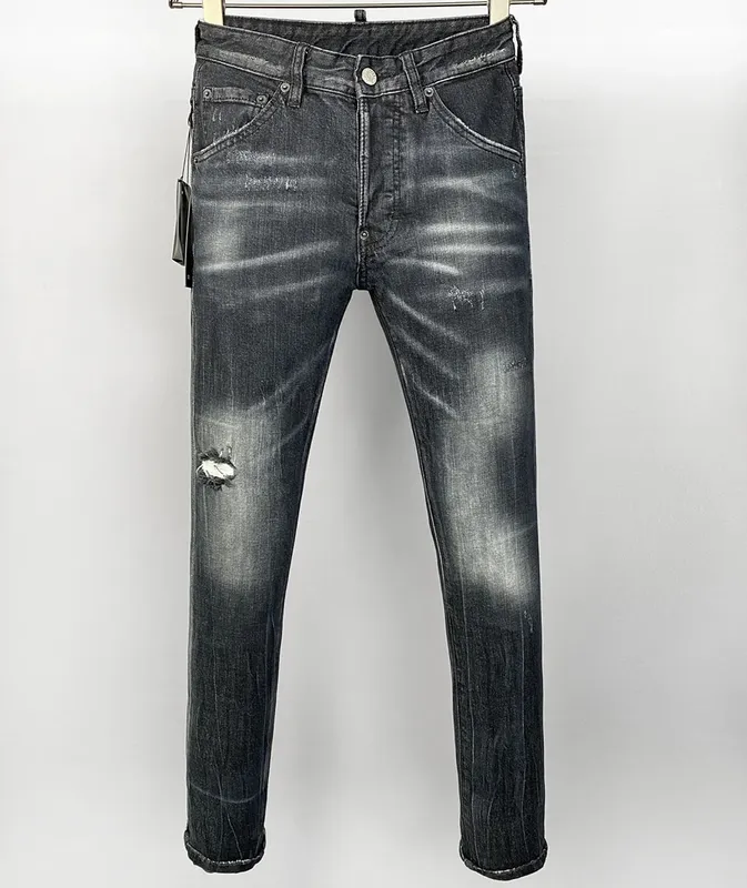 new Europe design style Men Jeans SLIM button Coolguy Long Pants Straight Pockets Hole black top quality D2 jeans pant 981