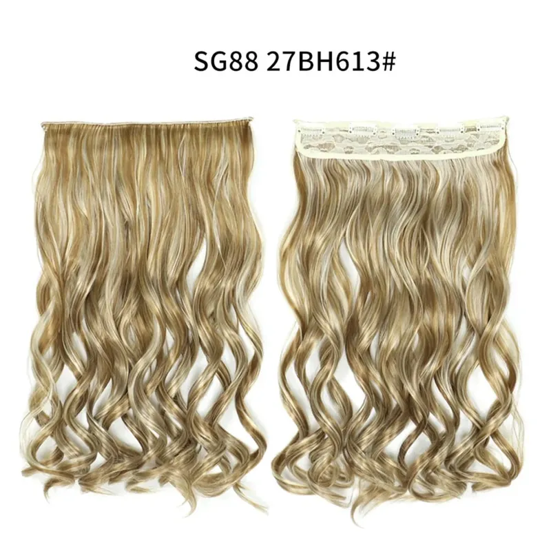 Longo reto encaracolado uma peça 5 clipes clip-in extensões 22 Polegada penteados resistentes ao calor cor mistura loira pedaço de cabelo para mulher
