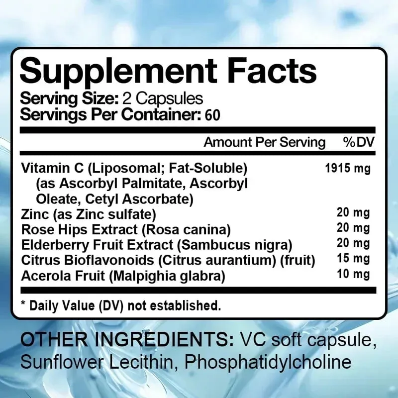 Vitamin C 2000 Mg Promotes Collagen Production Vitamin C Liposomal Dietary Supplement Non-GMO and Gluten-Free Vegetarian