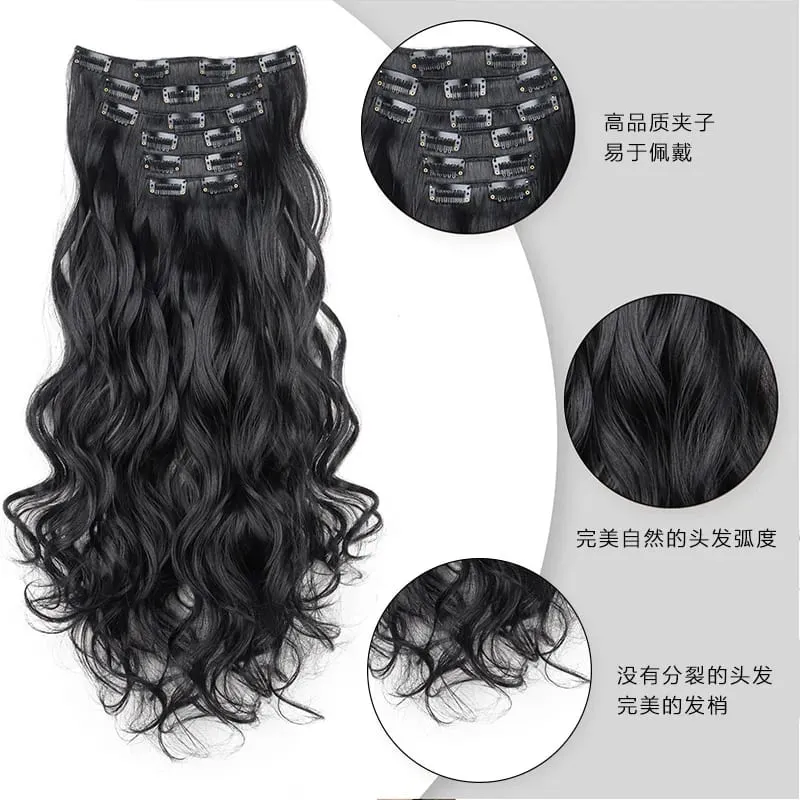 Synthetic 18Inch 16Clips Long Curly Hair Extension Heat Resistant Hair Extension Clips In Ombre Black Brown Blond Women Cosplay
