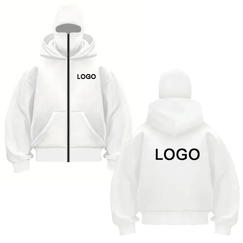 Customized Double-hooded Zipper Hoodies Men Personality Printed Long Sleeve Zip Up Sweatshirts Women Ninja Mask Pullovers Jacket