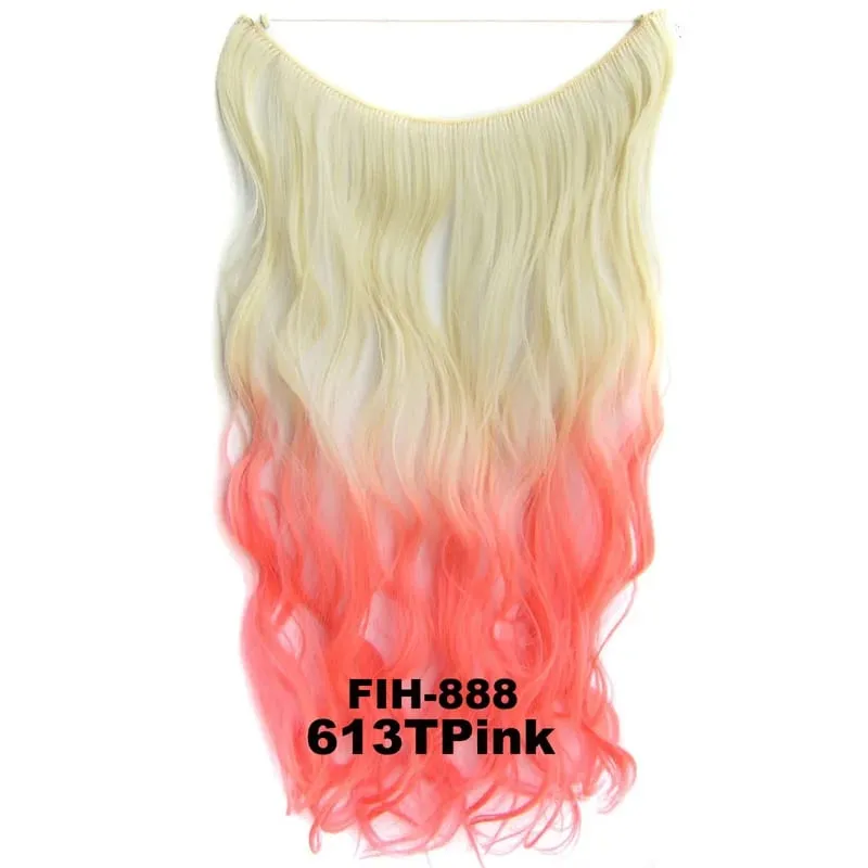 One Piece Ombre Color Hair Extension Women's Hairpiece Wavy & Straight Invisible Wire Secret Fish Line No Clips Synthetic Hair