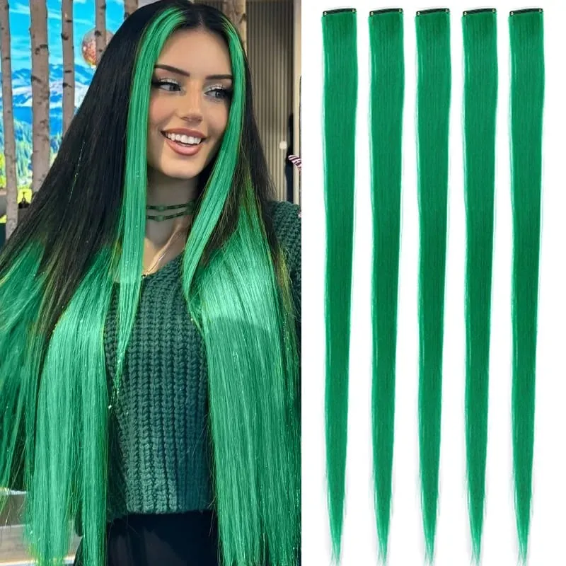 22inch 5PCS Synthetic Purple Clip in Hair Extensions Straight Colorful Hair Extensions Hairpieces for Halloween Christmas Party — image 14