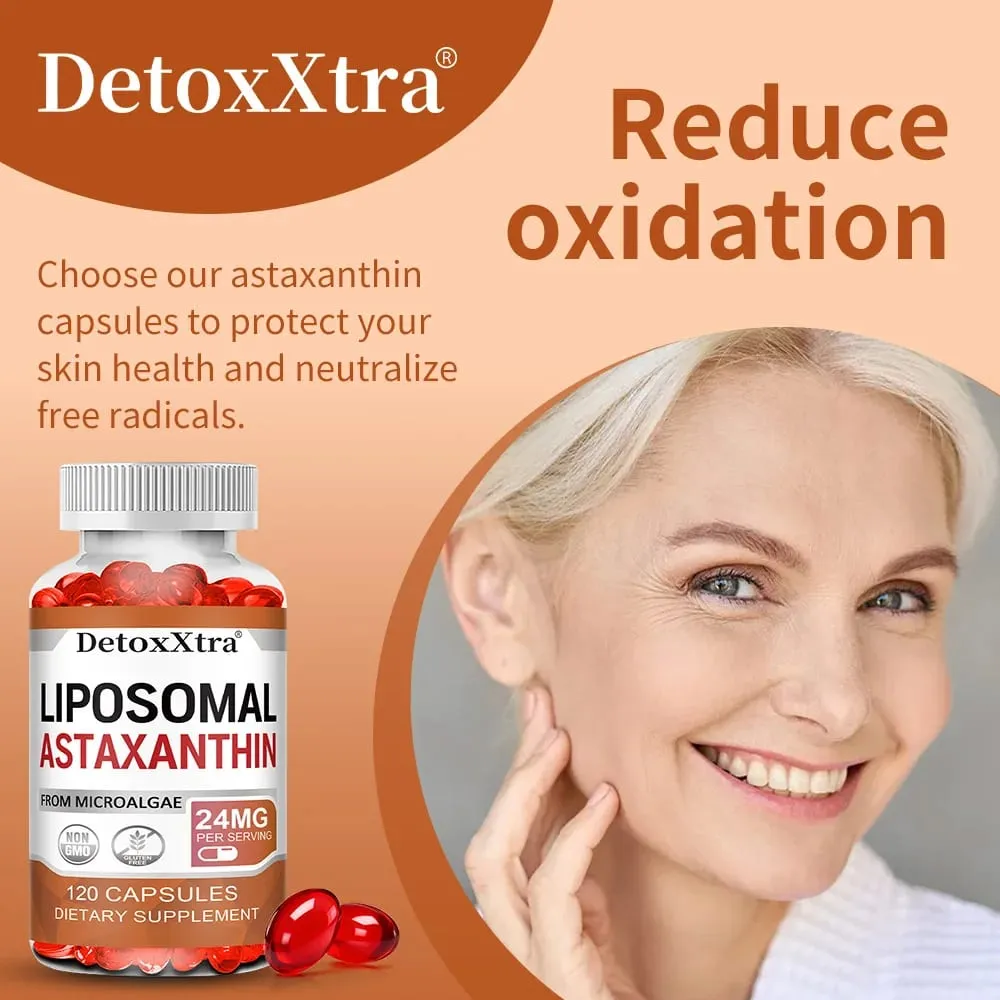 Liposomal Astaxanthin Supplement 24 MG Antioxidant Stronger Than VIT C Support for Cardiovascular Gut Skin + Eye Health