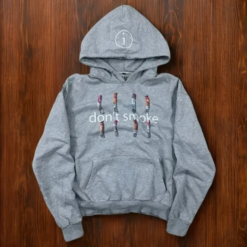 Y2K Gray Sports Hoodie Dont Smoke Print Sweatshirt Men Women Vintage Classic Hip Hop Streetwear Tracksuit Men Clothing Loose Top