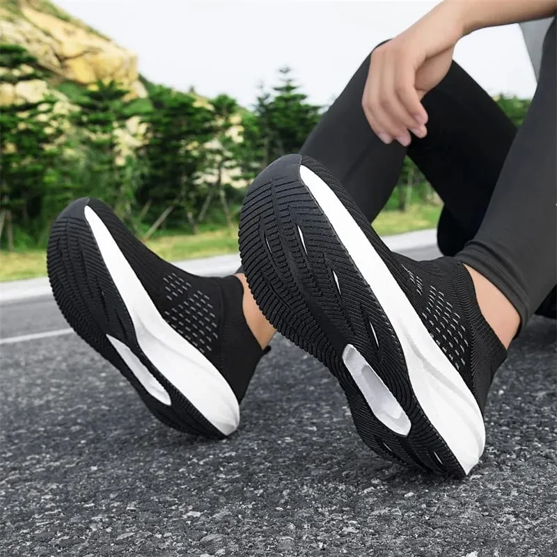 Unisex Slip on Sock Running Shoes Breathable Knit Mesh Sneakers Lightweight CushionThick SoleNonSlipWalking GymAthletic Footwear