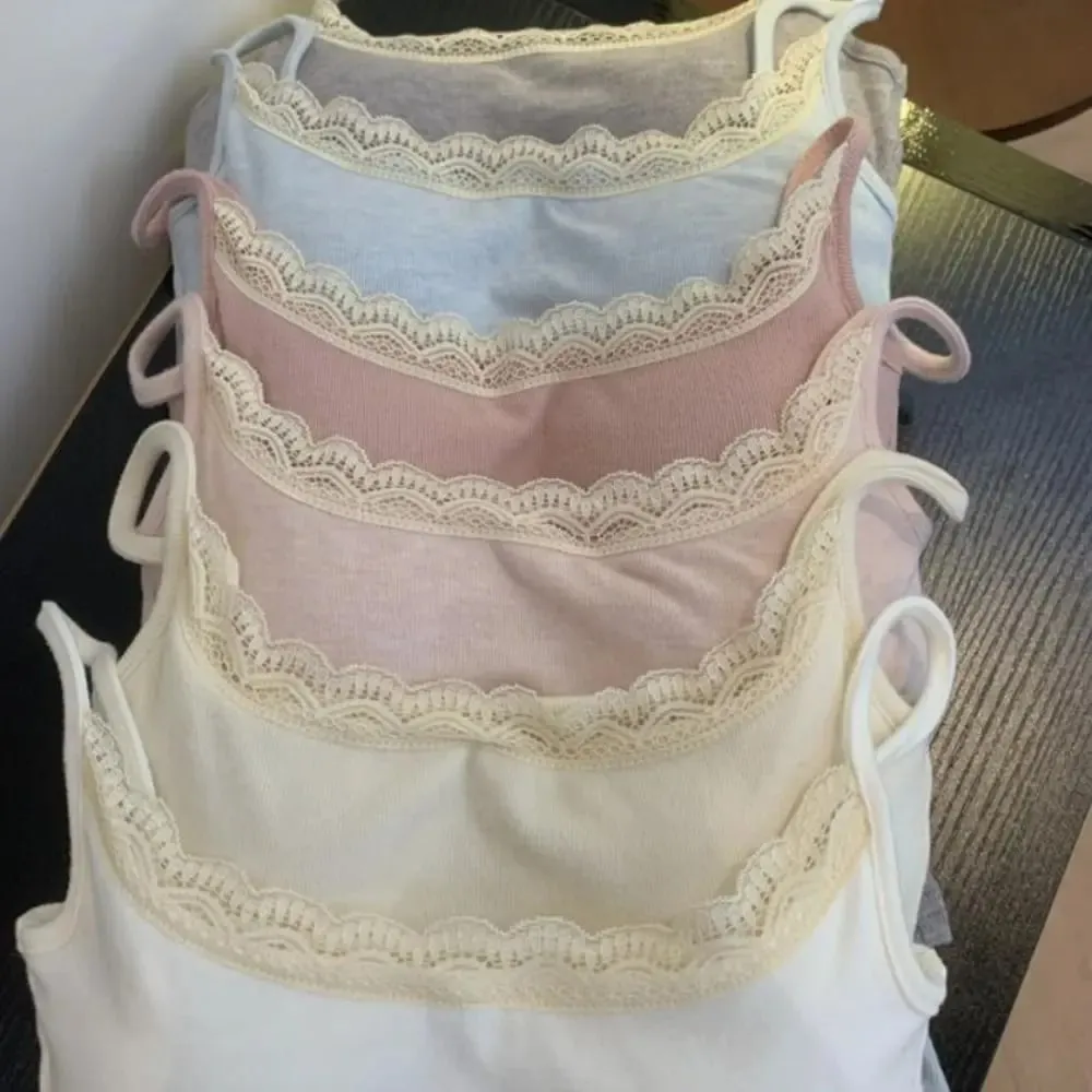 Fashion Elastic Camis Tank Tops with Chest Pad Versatile Lace Tops Integrated Top Slim Vest Cute Women Clothes