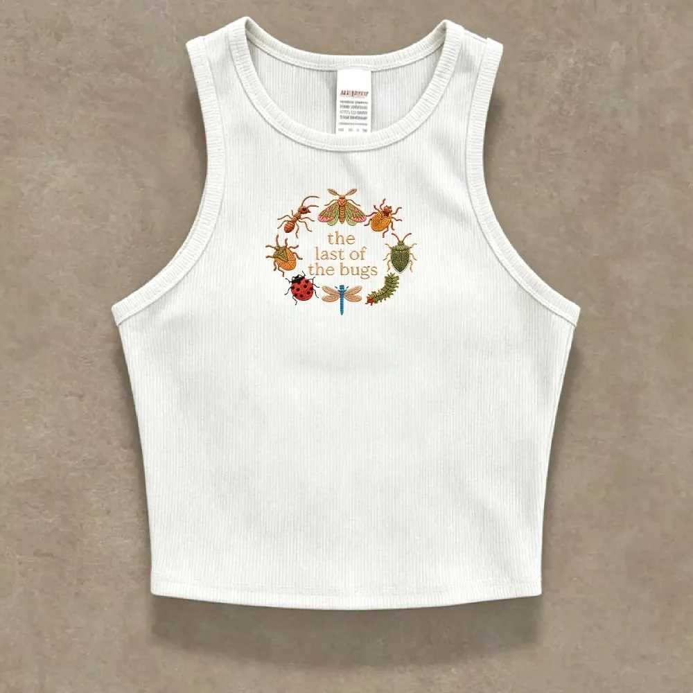 Cropped Ribbed Faux Embroidery Tee Shirt Y2K Cottagecore Insect Bug Print Vest Tank Top Summer Minimal Nature Gift for Her Lady