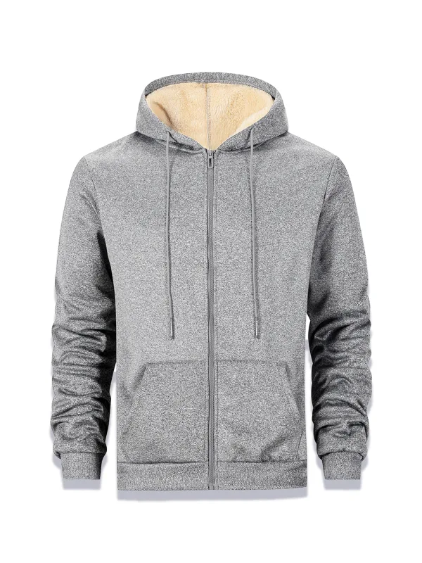 Winter Thick Fleece Zipper Hoodies Thicken Warm Jackets Long Sleeve Sweatshirts Casual Sports Fleece Black Coats Hooded Men Coat