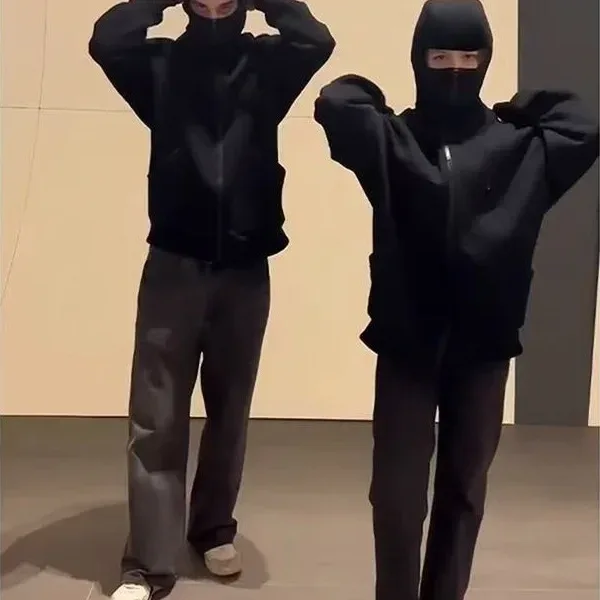 Men and Women Balaclava Y2K Gothic Harajuku Winter New Item Double Hooded Sweatshirt Men's Hooded Mask Zipper Sportswear
