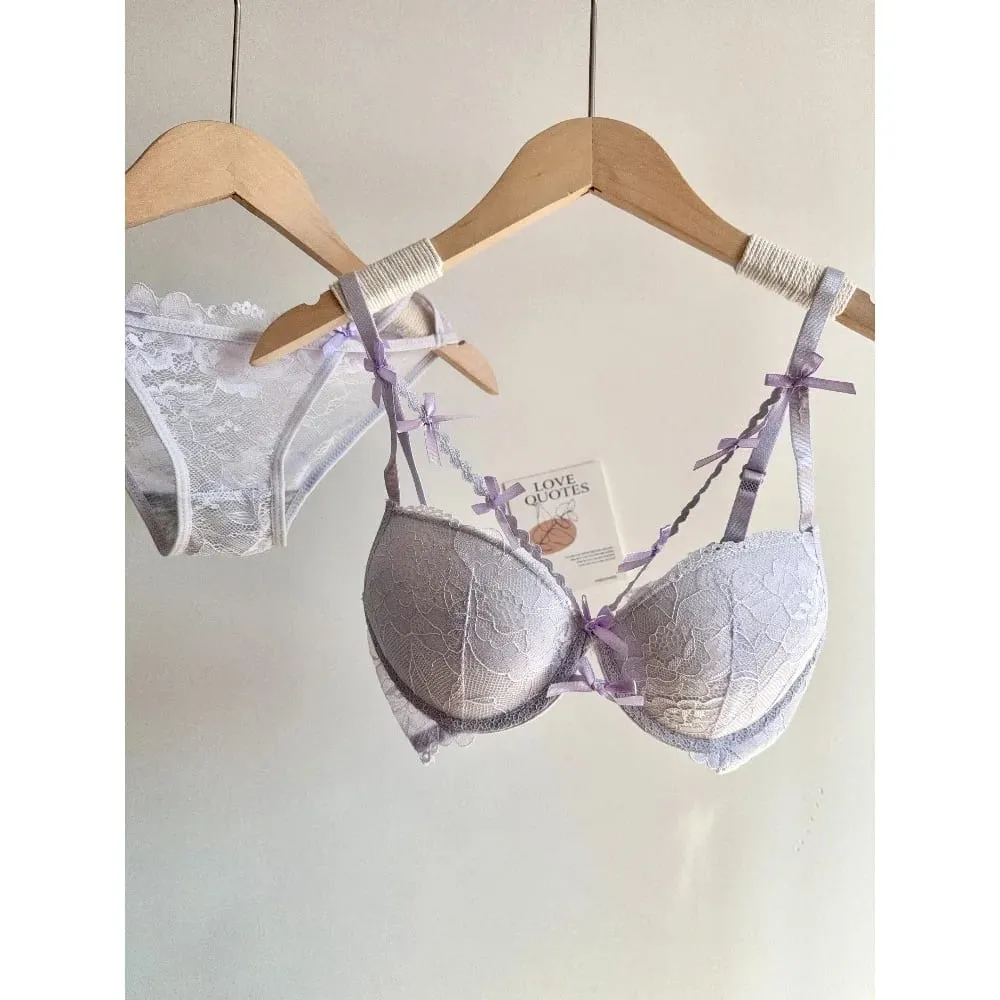 セクシーなWedding Bridal Red Lace Underwear Set Bowknot Push Up Bra For Small Bust Women Party Pure Look Intimate Lingerie