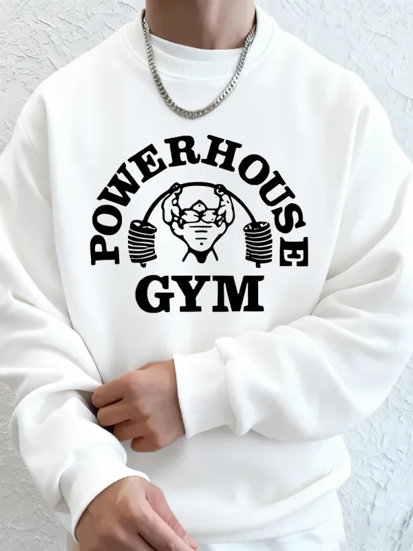 Powerhouse Gym Letter Printing Men Sweatshirts Winter Fleece Warm Hoodie Korean Loose Crewneck Pullovers Hip Hop Male Clothes