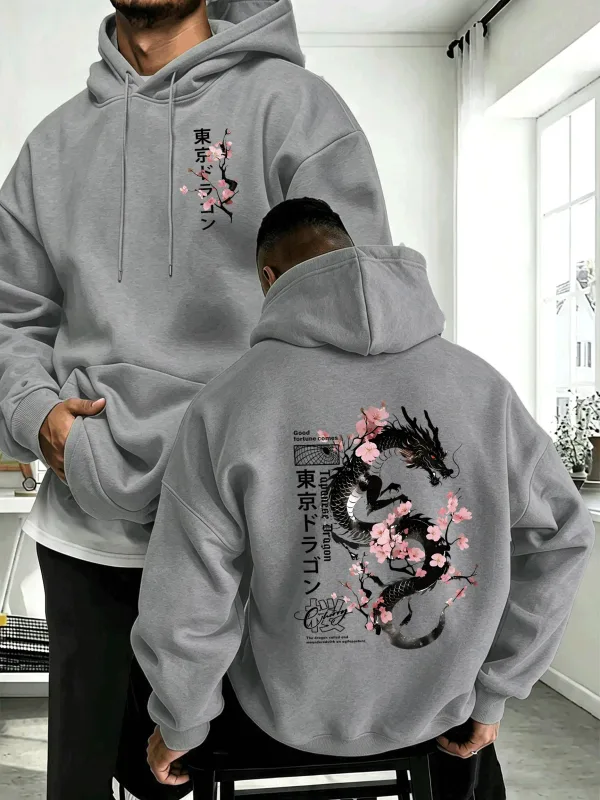 Japanese Tokyo Sword Cherry Blossom Printing Men'S Hoody Autumn Loose Hoodies Casual Fleece Sportswear Comfortable Pullovers